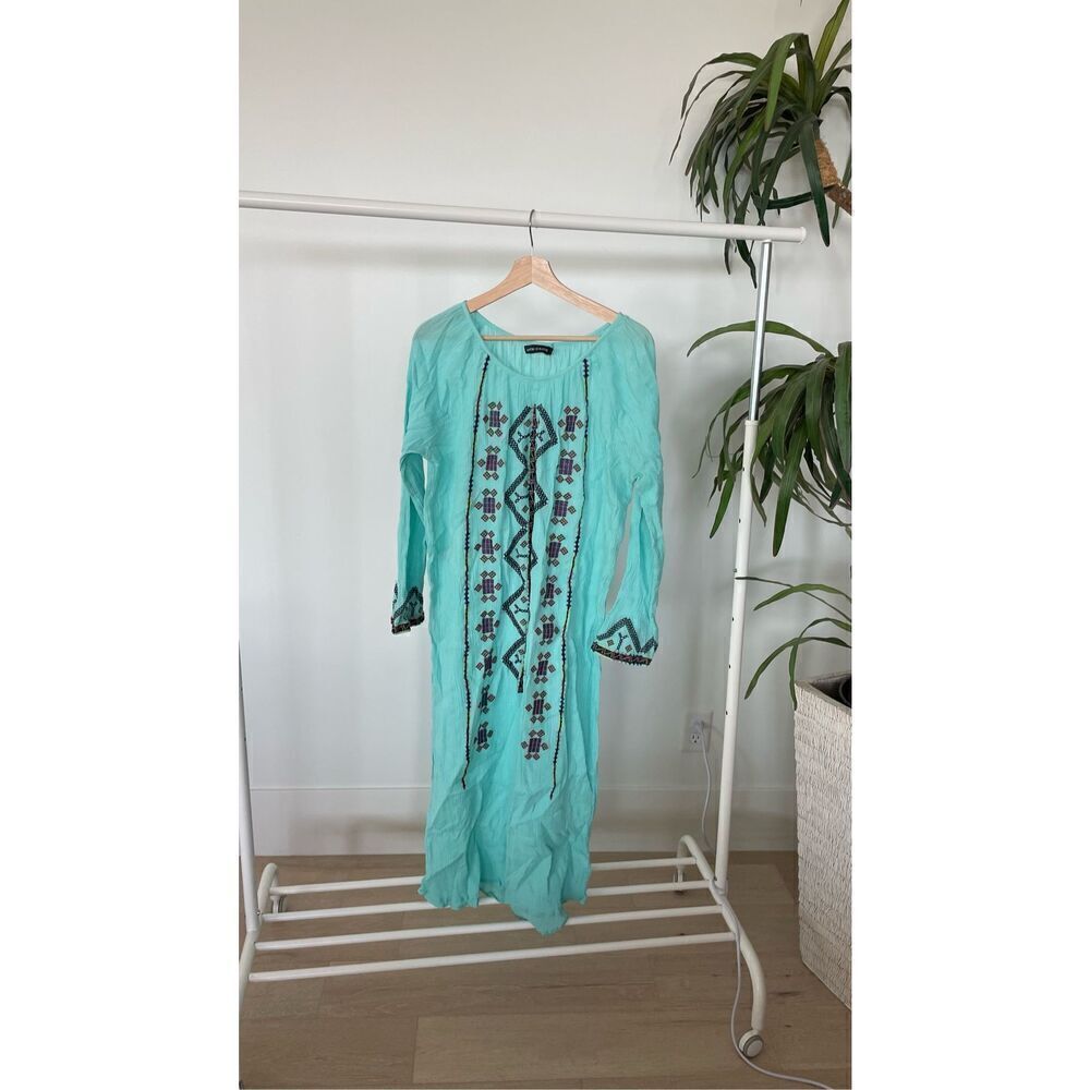 Antik Batik Turquoise Embroidered Midi Dress